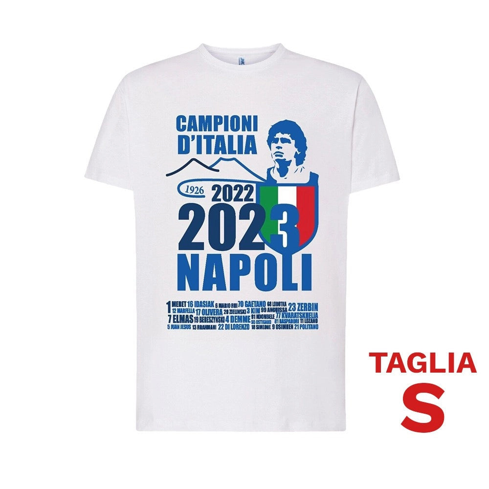 Trade Shop - Maglietta Ssc Napoli Tshirt Bianca Con Stampa Campioni D'italia 2023 Calcio -    S