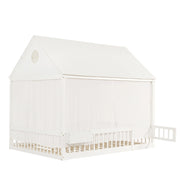 Letto Casetta 140x200 cm; Letto Singolo - Vano Contenitore e Tende - Legno - Bianco