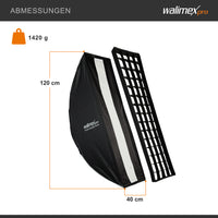 Studio Striplight Softbox 40x120cm + adattatore softbox per Profoto (diametro esterno: 15,2 cm), ruotabile a 360°, inclusa griglia, maschera, adattatore Bowens e borsa per il trasporto