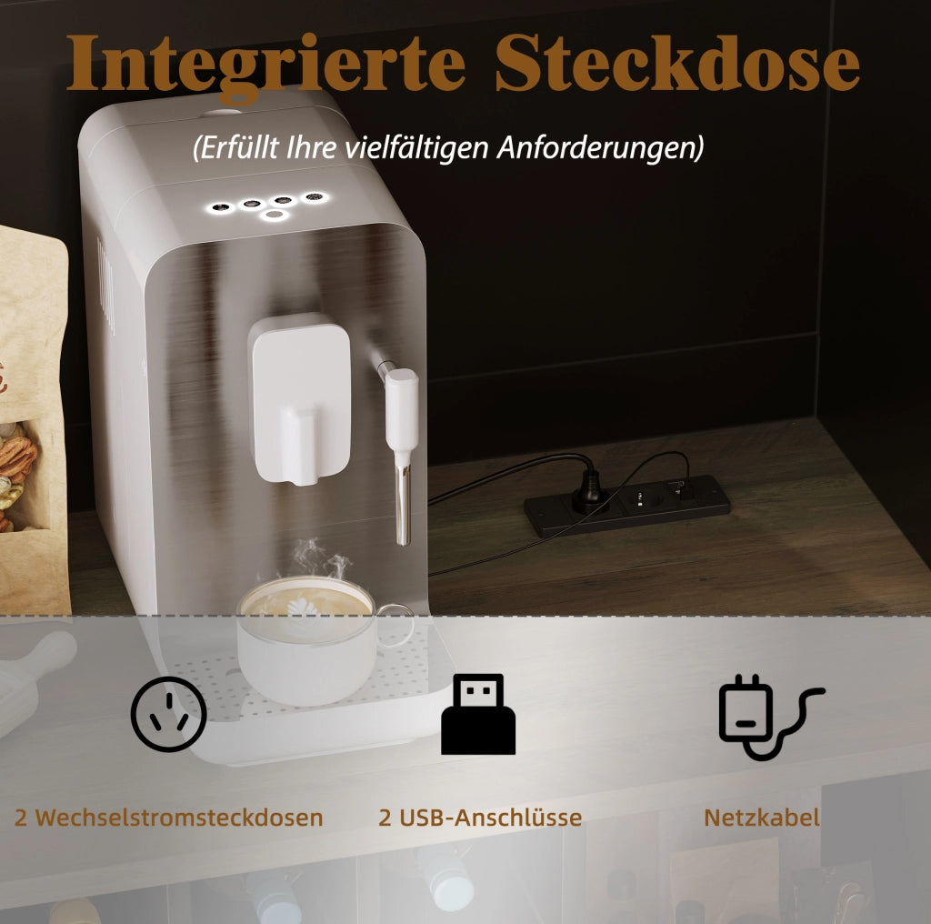 Credenza 120x36,3x180 cm con LED, prese USB e portabottiglie