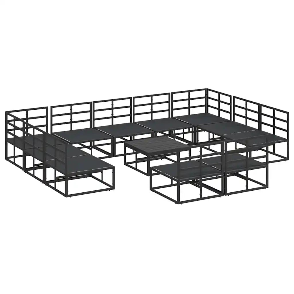 vidaXL Set Divano da Giardino con cuscino 12 pcs Nero Alluminio