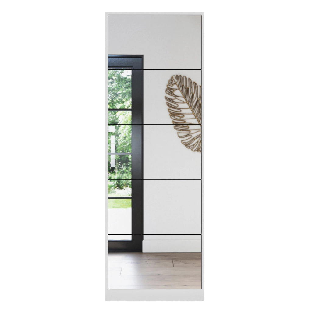 Scarpiera con 5 ante a ribalta e specchio a figura intera salvaspazio per ingresso; in MDF; bianco; 63×19.6×185 cm