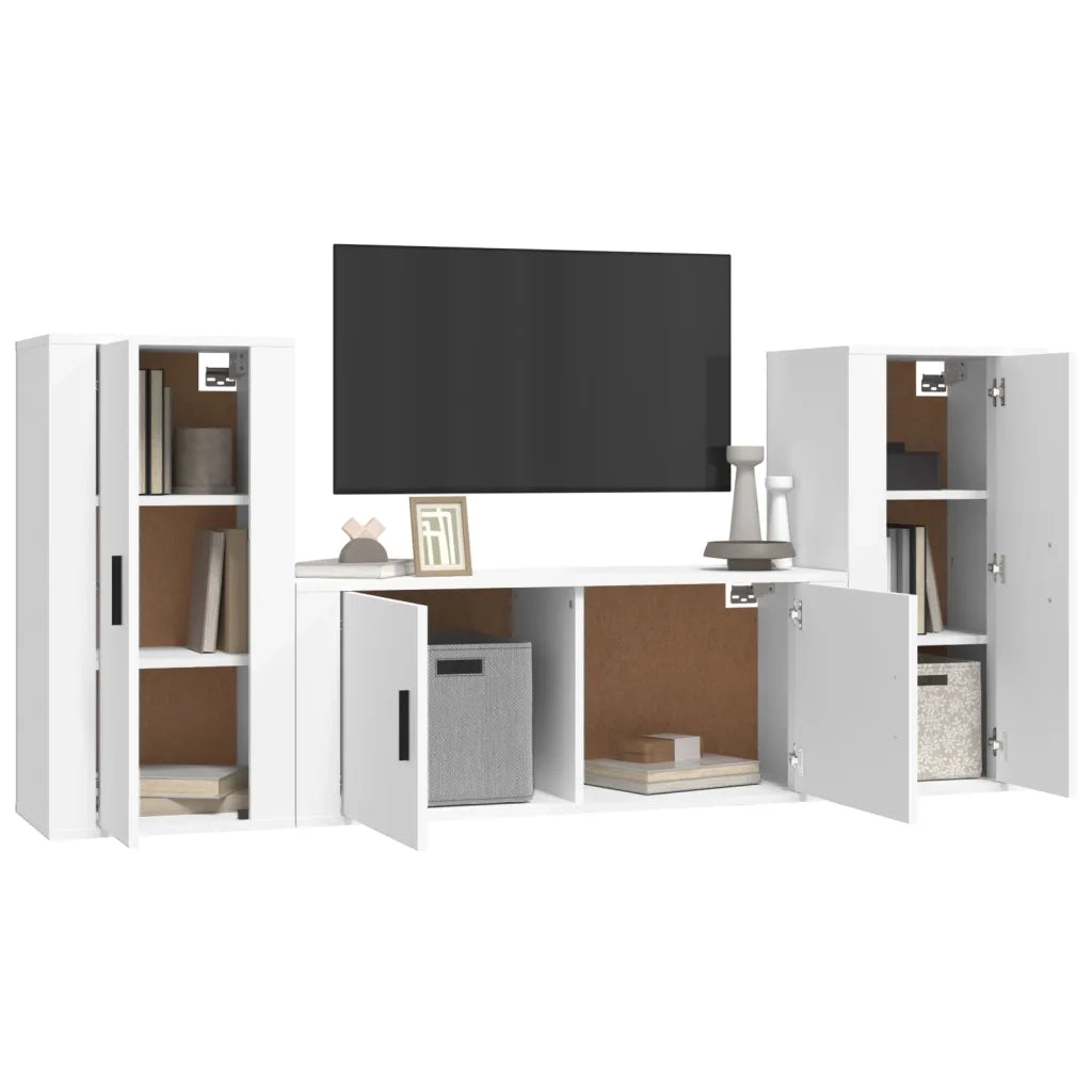 Set Mobili Porta TV 3 pz-Set di 3 Credenza per TV Bianco in Legno Multistrato 498764