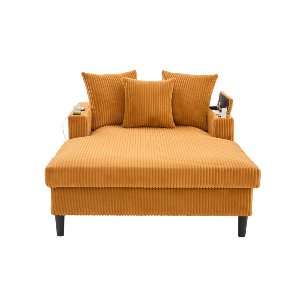 Chaise longue in velluto a coste giallo senape con LED e USB