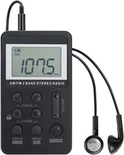 Radio portatile AM/FM con cuffie, tuner digitale mini, batteria ricaricabile, schermo di blocco per camminate/ginnastica/camping (nero)