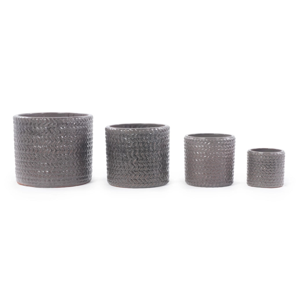 VASO DA PAVIMENTO Ø37 cm CERAMICA GRIGIO con rilievo a spina di pesce