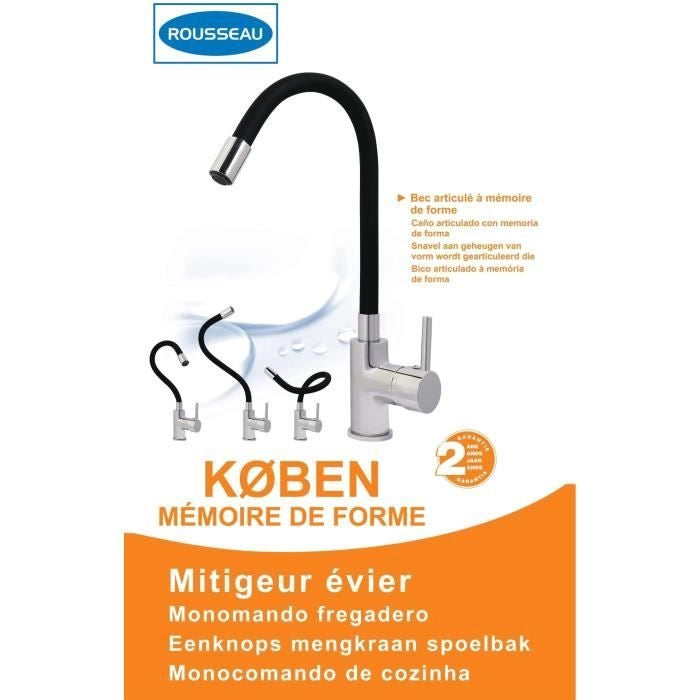 ROUSSEAU Miscelatore da cucina Kben - Senza doccia - Modulo di memoria - Grigio e nero