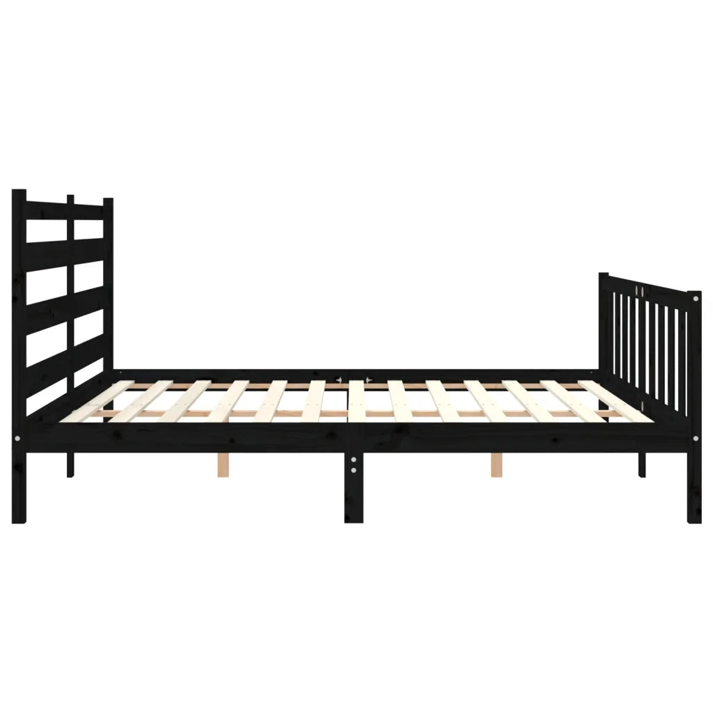 Giroletto con Testiera Nero 200x200 cm in Legno Massello 3192060
