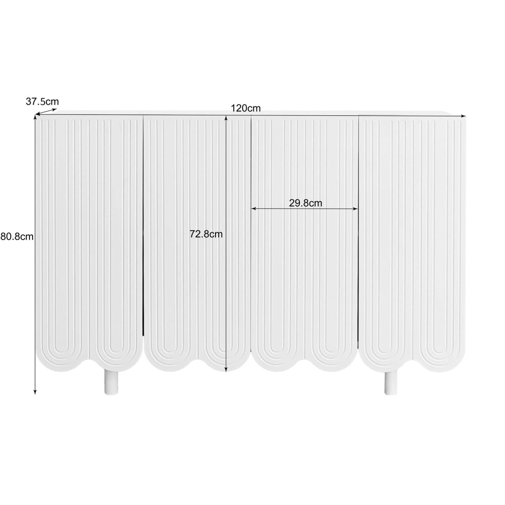 Sideboard a 4 ante con intagli a goccia; MDF bianco