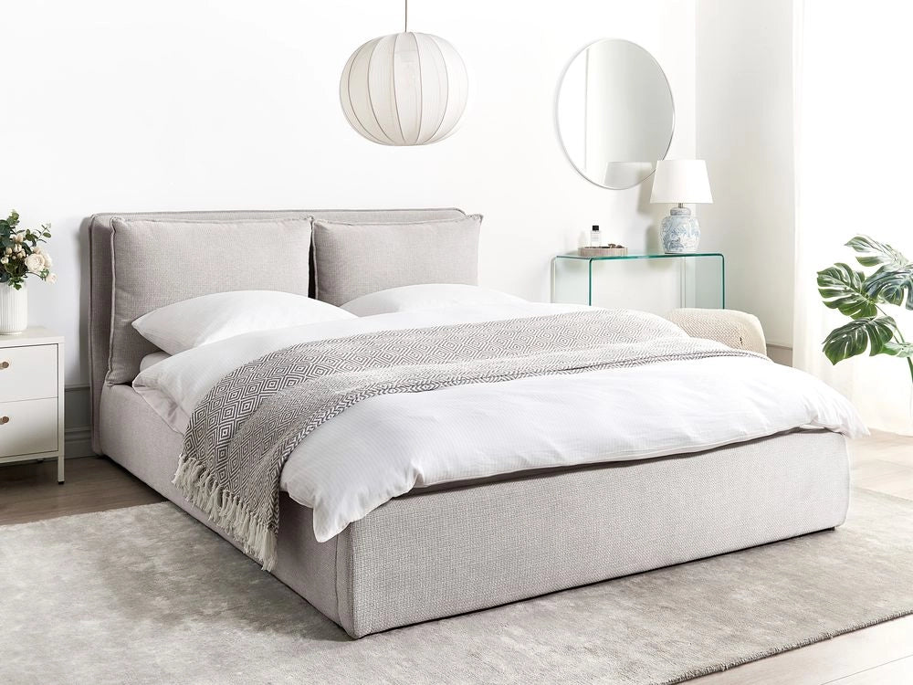 Letto matrimoniale in tessuto grigio chiaro con contenitore 160 x 200 cm camera da letto moderna