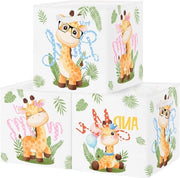 Set di 3 Scatole di Archiviazione Animali Carini per Closet Vestiti Cestino Scaffale Foglia per Bambini Scatola Giochi e Libri per Asilo Nido Giraffa 30 x 30 x 30 cm