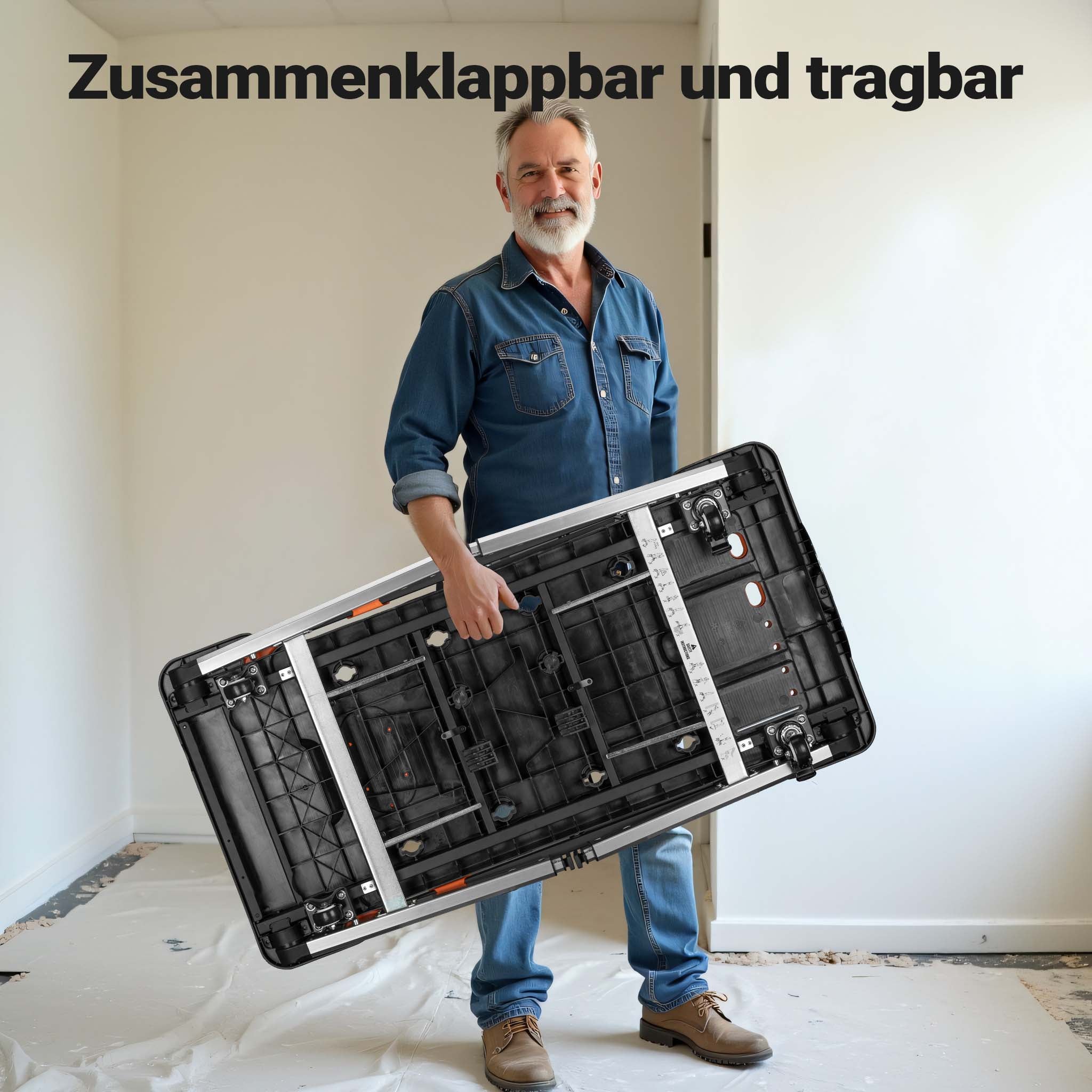 Banco da lavoro pieghevole 7 in 1, multiuso, cavalletto, impalcatura, carrello sotto auto, carrello a mano, con ruote, 108,5 x 55 x 52 cm