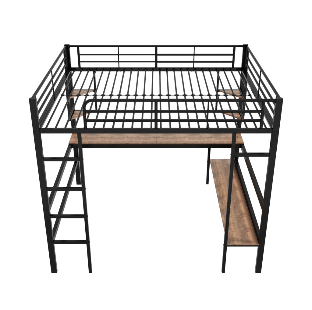 Letto a soppalco 140x200 cm con scrivania e libreria; metallo; nero (Senza materasso)