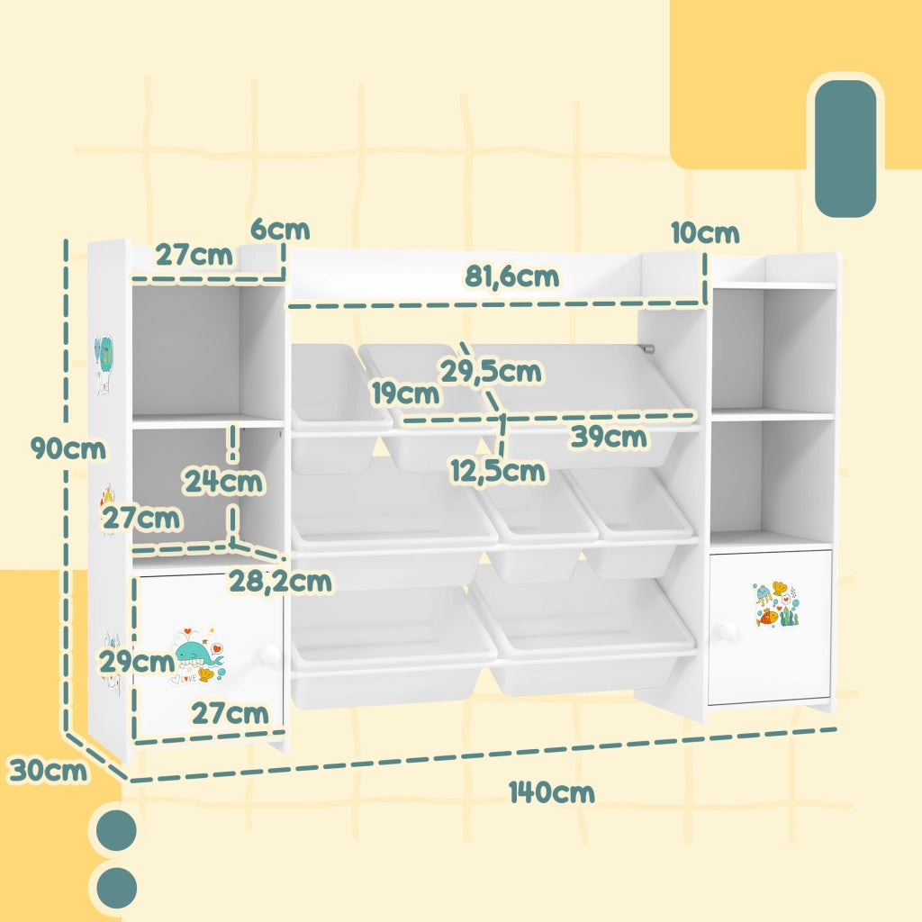 Scaffale per giocattoli bambini con 8 bacs ¨C zephmum ¨C bianco 140x30x90