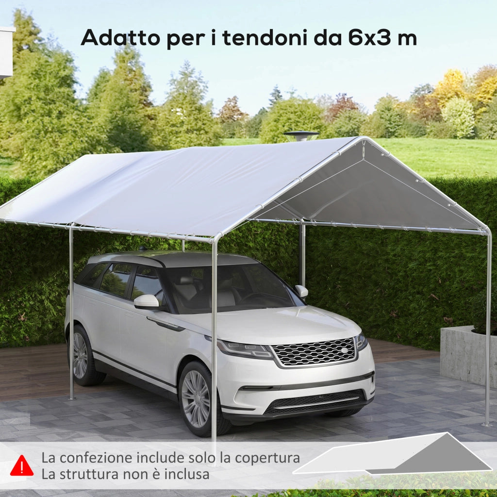 Copertura di Ricambio 6x3 m in PE Bianco Anti-UV per Carport Auto con Corde Elastiche