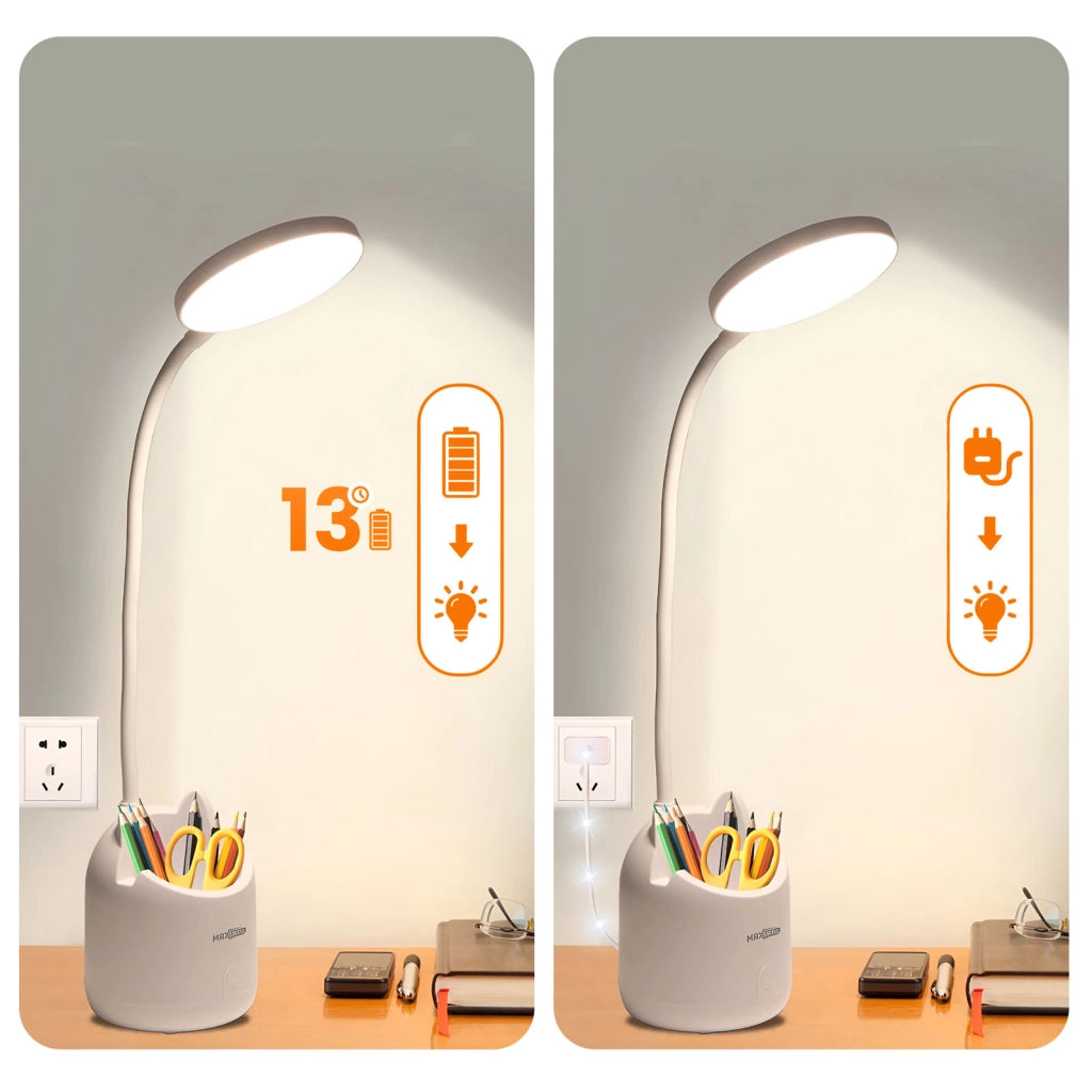 Lampada da scrivania a LED senza fili con portapenne e supporto per telefono Bianco Max excell