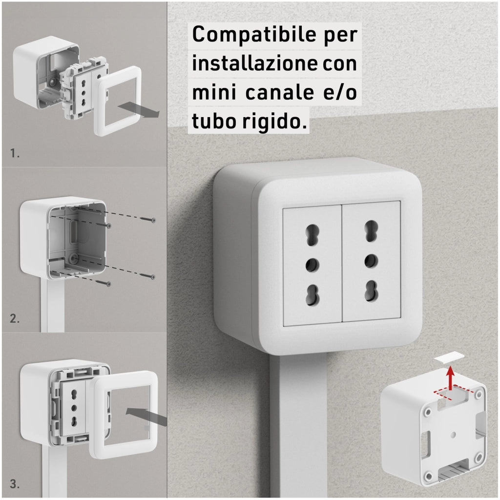 CONTENITORE 'FIXA' n.2 prese bipasso - col.bianco - ELECTRALINE