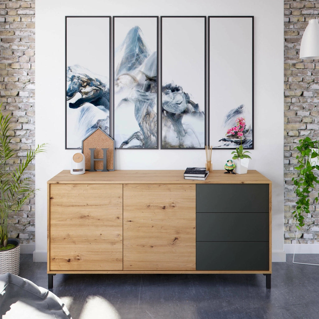 Madia Ardelia, Credenza 2 Ripiani, 154x41x75h cm Marrone Rovere Nodi