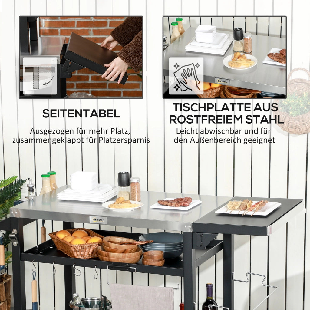 Carrello Barbecue con Accessori ¨C Zephmum ¨C Nero 125x65x84 cm