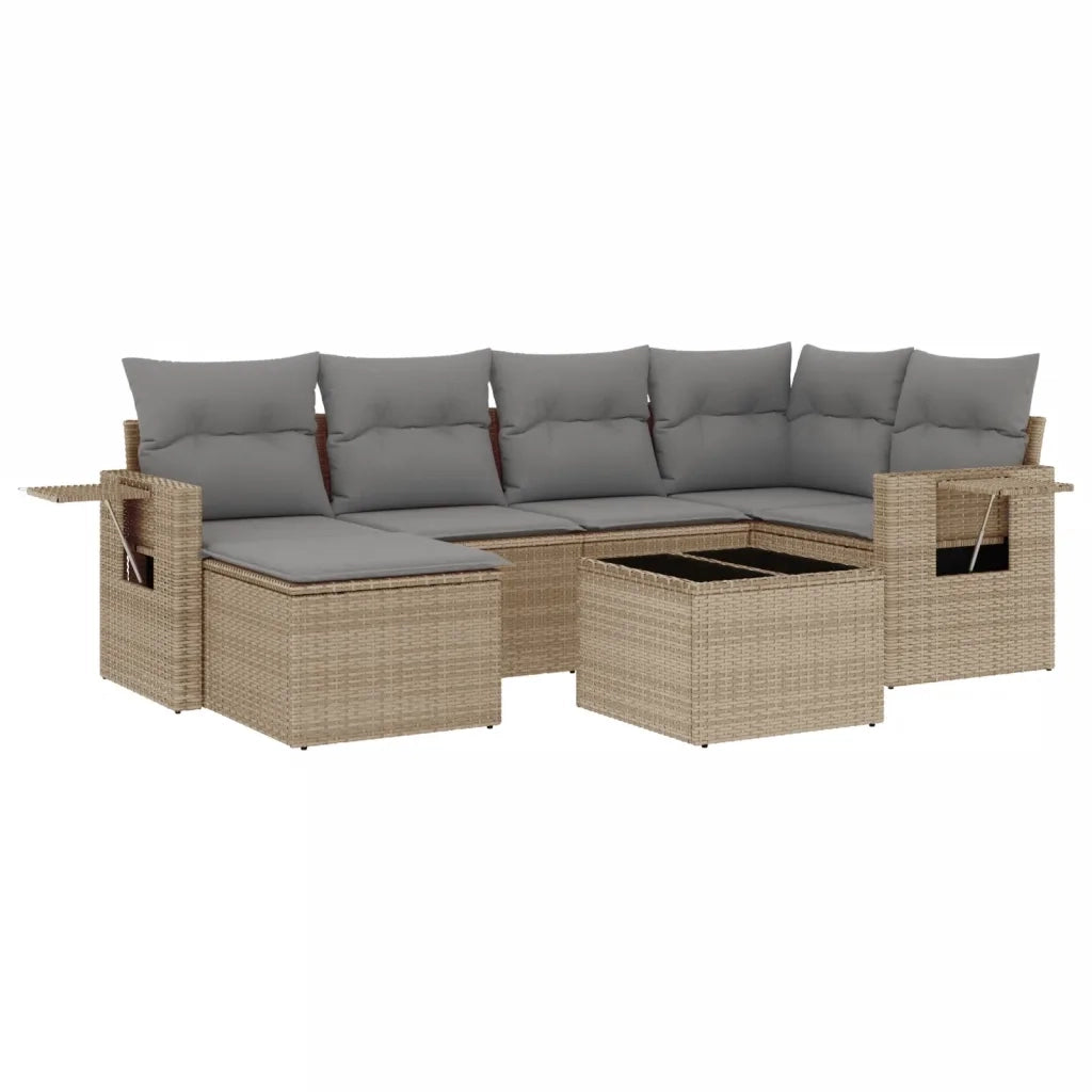 Set Divani da Giardino 7 pz con Cuscini Beige in Polyrattan 3220468