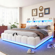 Letto imbottito 180x200 cm bianco in tessuto bouclé - vano idraulico