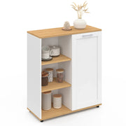 IDMarket - Aparador VITO de 3 estantes con armario blanco y encimera de madera de 70 cm