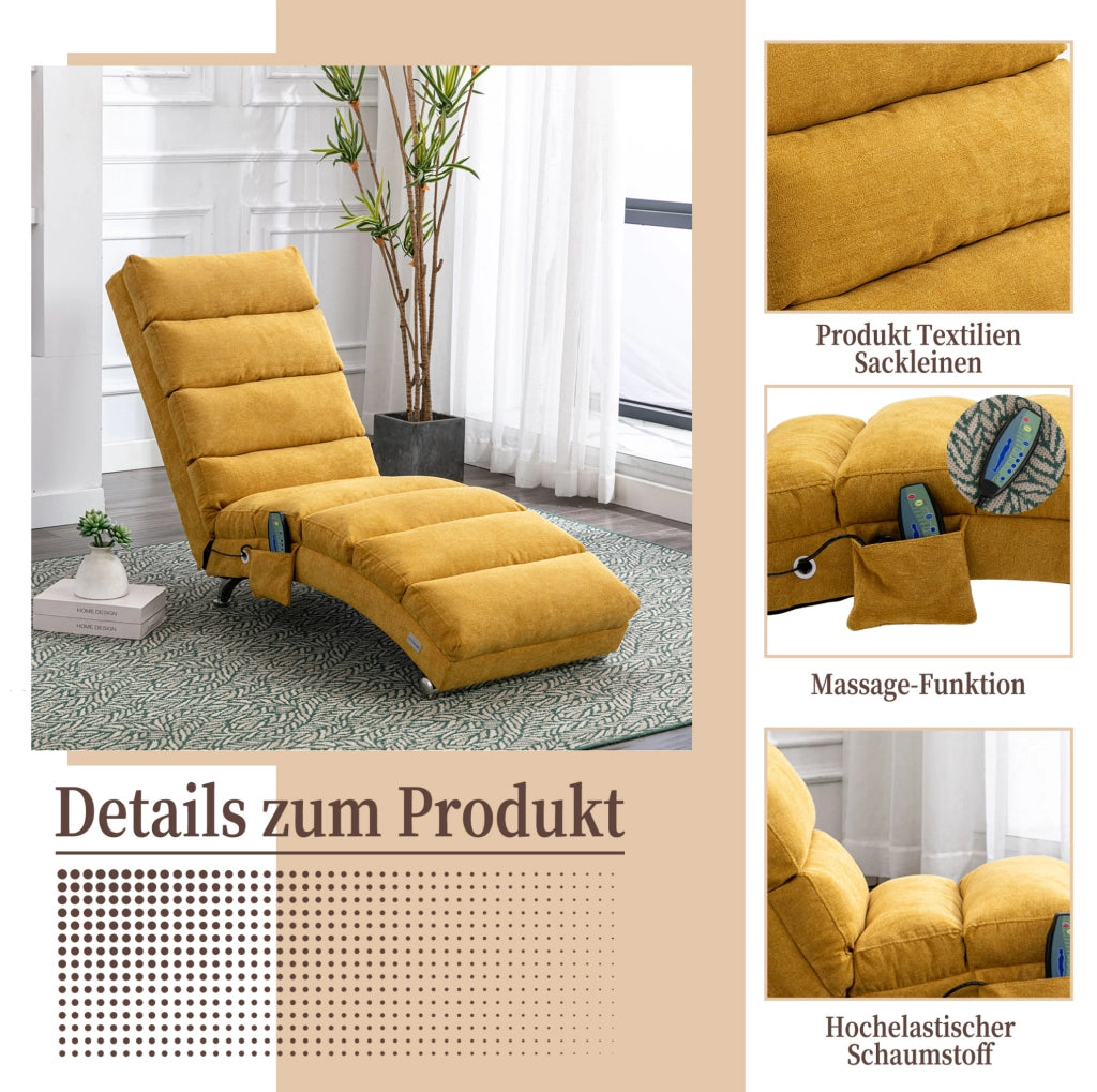 POLTRONA Relax massaggiante 55x148x84 cm in lino giallo senape