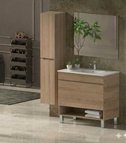 Mobile Bagno NEBARI com gambe Già Montato 1 cassetto, lavabo e specchio Estepa 90x45 cm con colonna