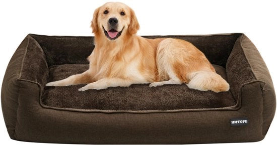 Letto per cani, Banca per cani, Cuscino per cani, Grembiule per cani Rimoscibile e Lavabile, Marrone, 110 x 86 x 26 cm