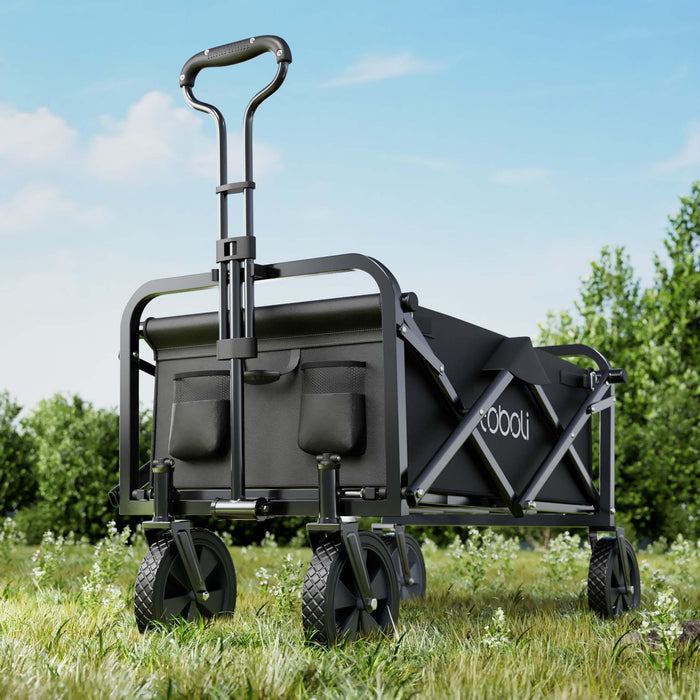 Toboli Carretto a mano pieghevole, max 100 kg, tessuto impermeabile nero e manico telescopico, Carrello spiaggia