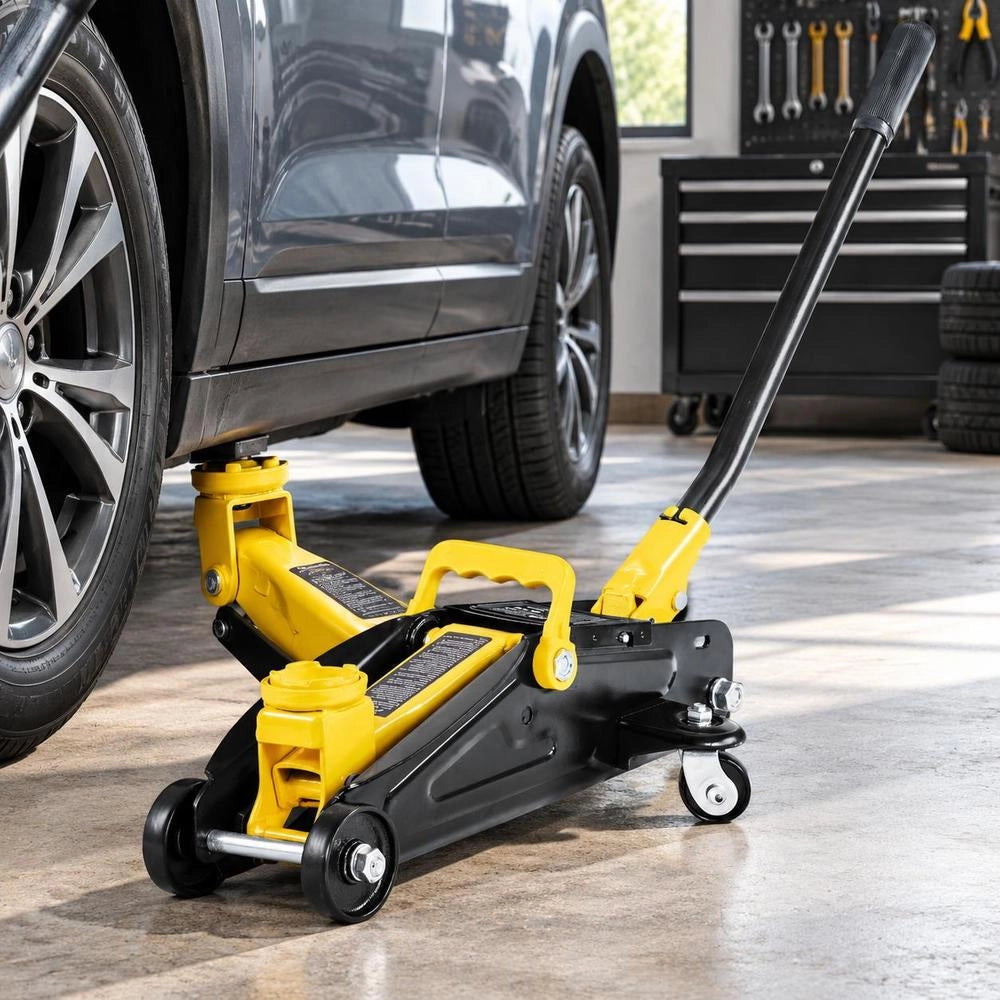 Low Profile Floor Jack, 2 Ton (4400 Lbs) Capacity, Steel Racing Floor Jack With Stands, Single Piston Quick Lift Pump, Hydraulic Trolley Car Lift For Compact SUVs, Lifting Range 5.1-12.2 Inches