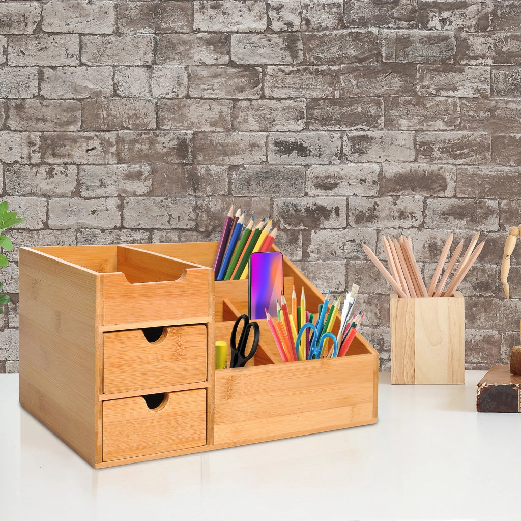 Organizer da Scrivania in Bamb¨´ ¨C Xylo ¨C 7 Compartimenti 2 Cassetti Verniciato