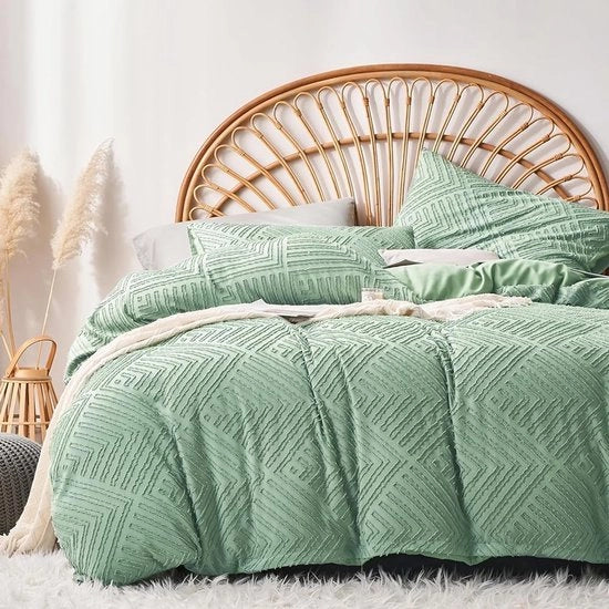 Set di coperte di letto stile boho moderno 135 x 200 cm con disegno geometrico e cuscino