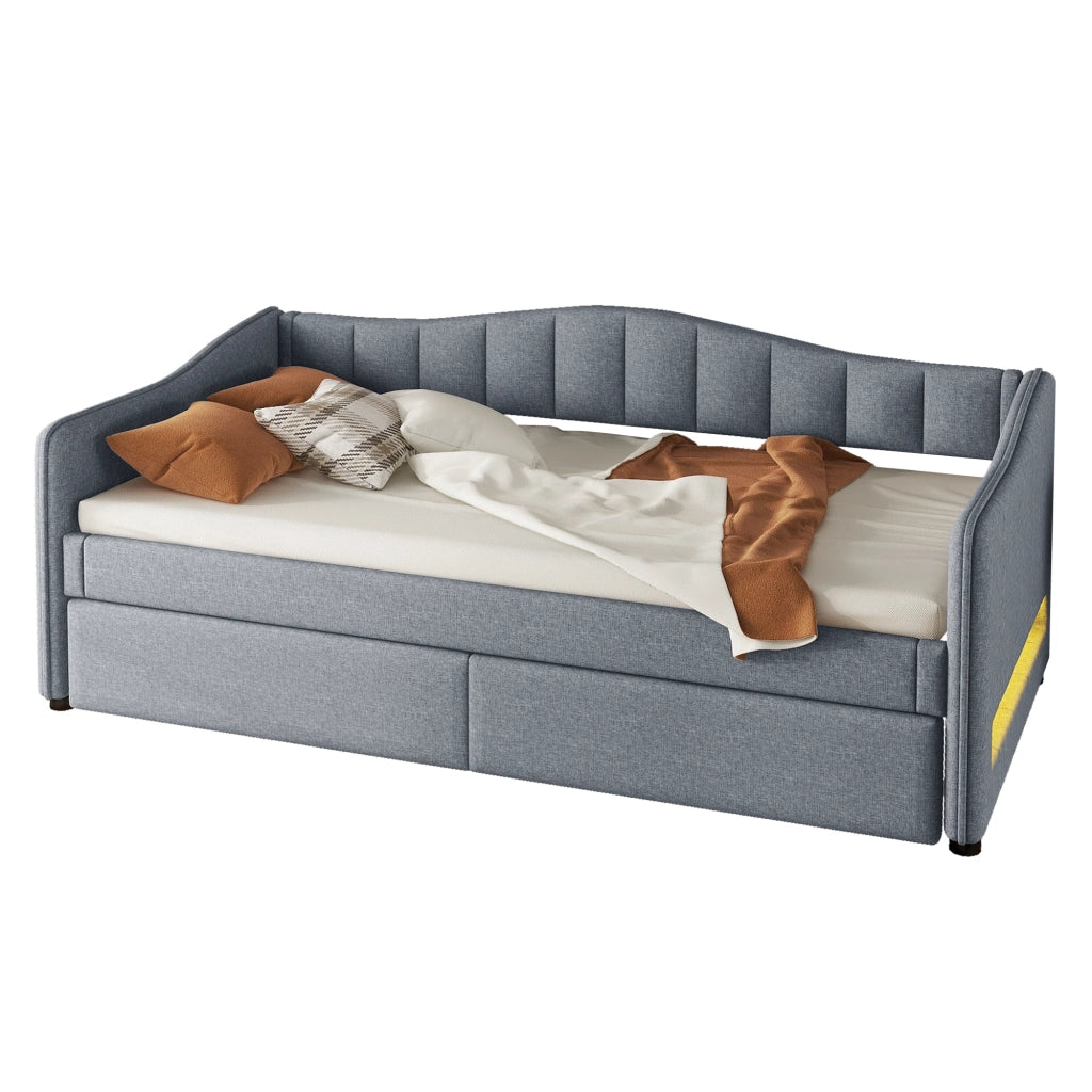 Tagesbett con letto estraibile lino grigio 90x200 cm