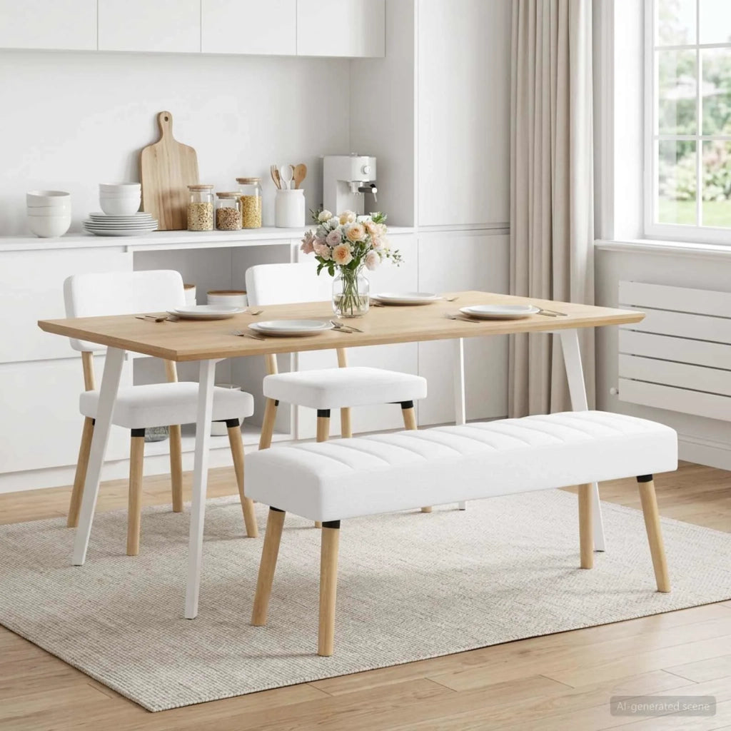 Panchina trapuntata a canale Bianco 110 x 40 x 46 cm Tessuto 42038498