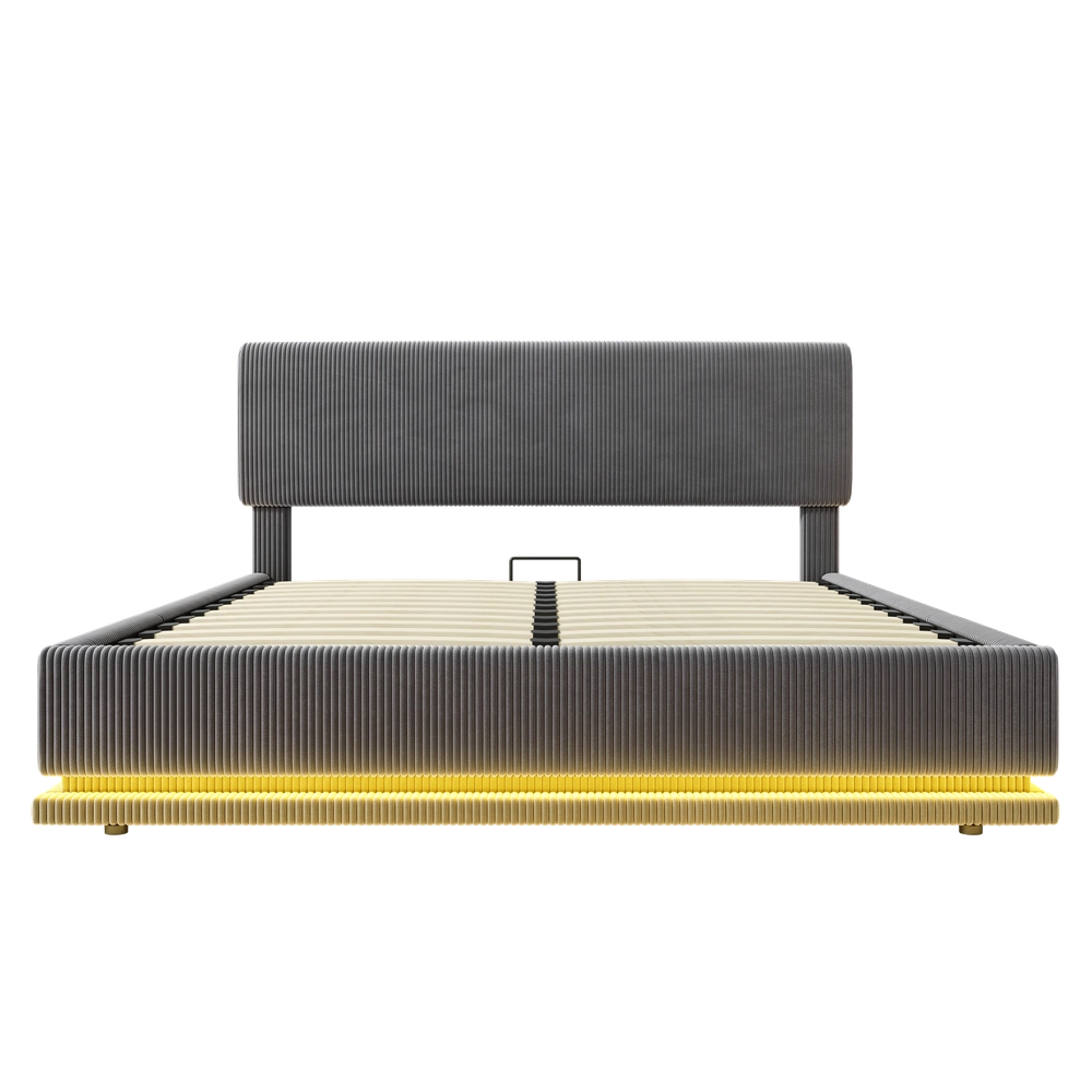 Letto Imbottito Contenitore con LED e Testiera Regolabile ¨C MINIMAL ¨C Velluto Grigio 160x200