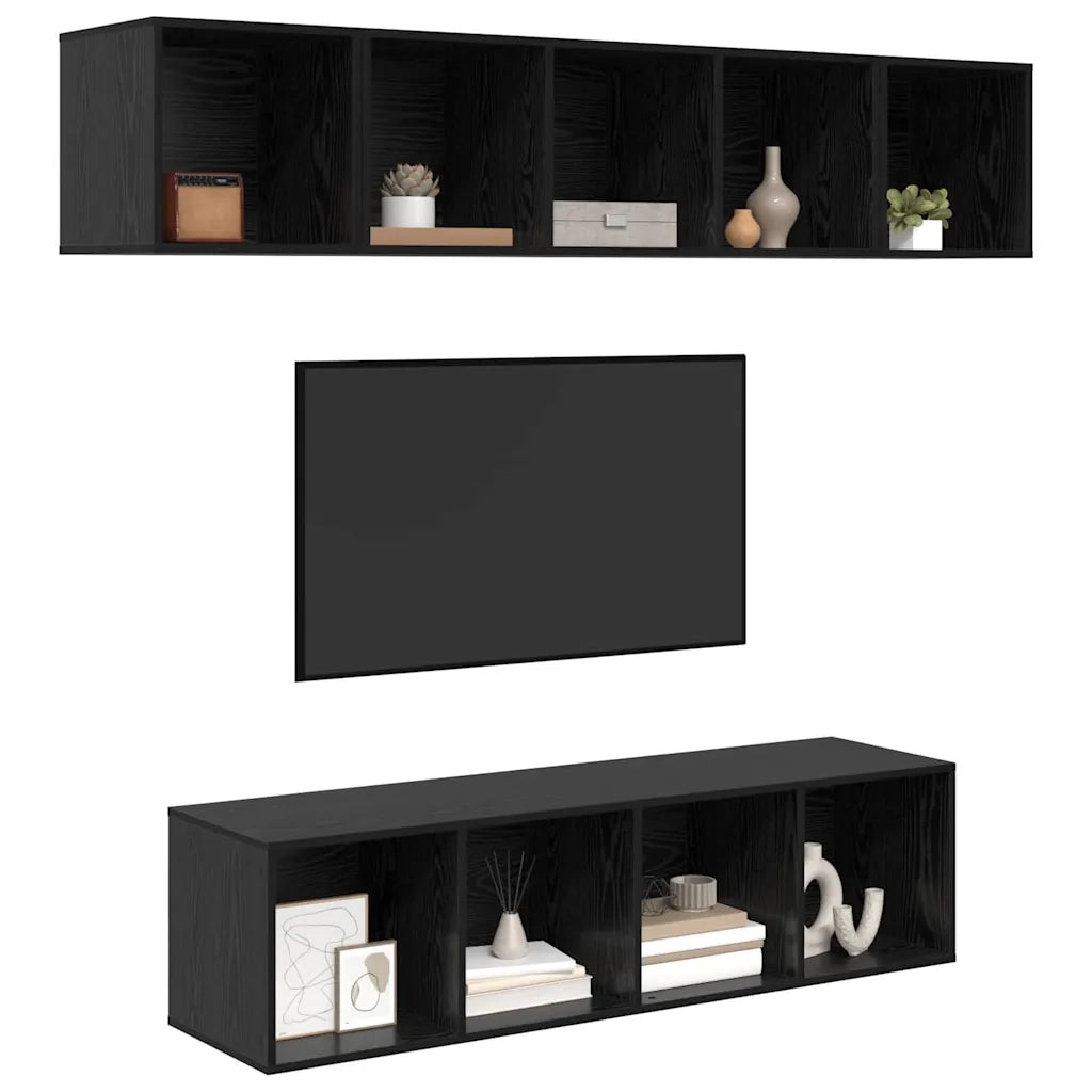 Set mobile TV 4 pcs Rovere Nero Legno multistrato
