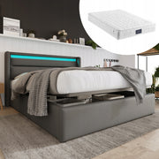 Letto matrimoniale con LED - Xylo - 160x200 - Grigio - Con materasso incluso