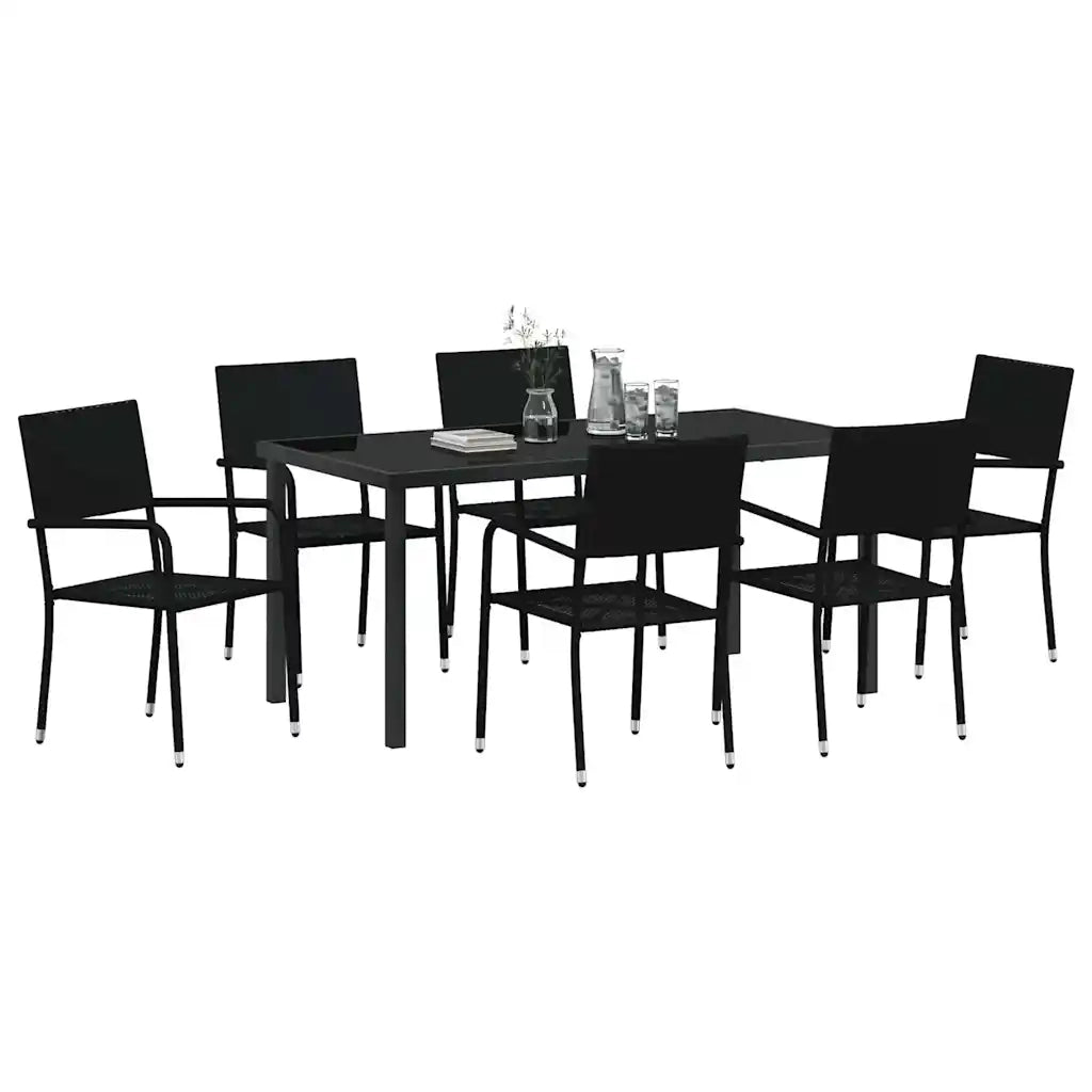 Set da Pranzo per Giardino con cuscino 7 pcs Nero polyrattan 3380040