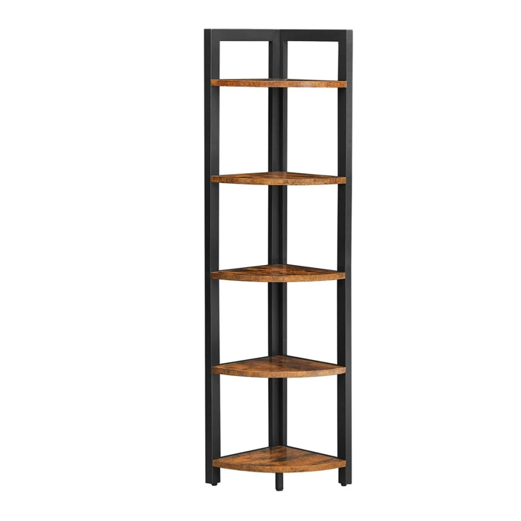 Scaffale angolare a 5 ripiani libreria angolare unità di stoccaggio multiuso porta piante per soggiorno camera da letto ufficio stile industriale marrone 12_0005616