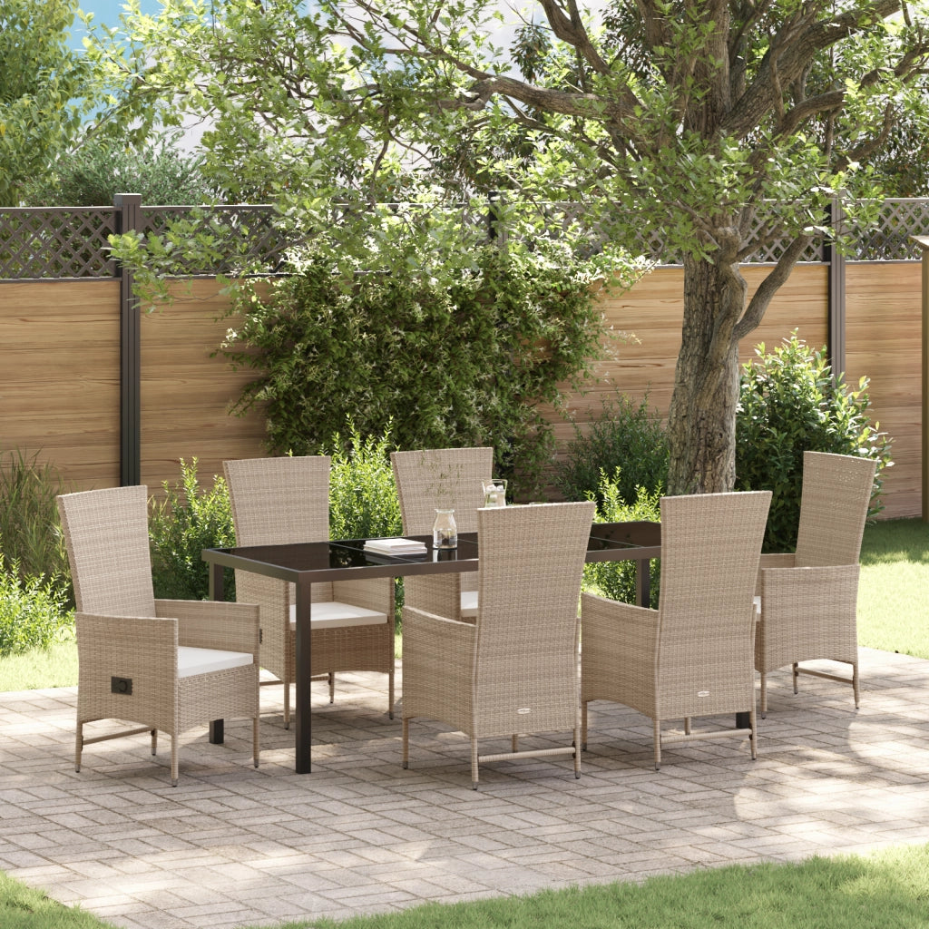 Set di Mobili da Giardino da 7 Pezzi con Cuscini - Polyrattan Beige