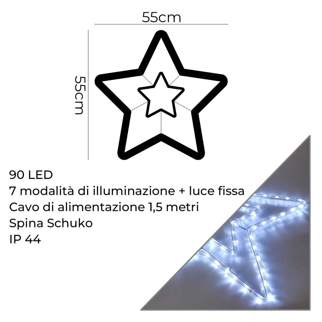 STELLA LUMINOSA LED DECORATIVA 90 LUCI BIANCHE PER INTERNI ED ESTERNI - IDEALE PER DECORAZIONI NATALIZIE