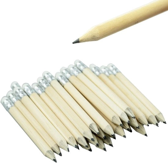 Mini-Potloden in Legno di 40 Unità - con Gomma - Leggeri - adatti per Scuola Materna - Lunghezza 10 cm