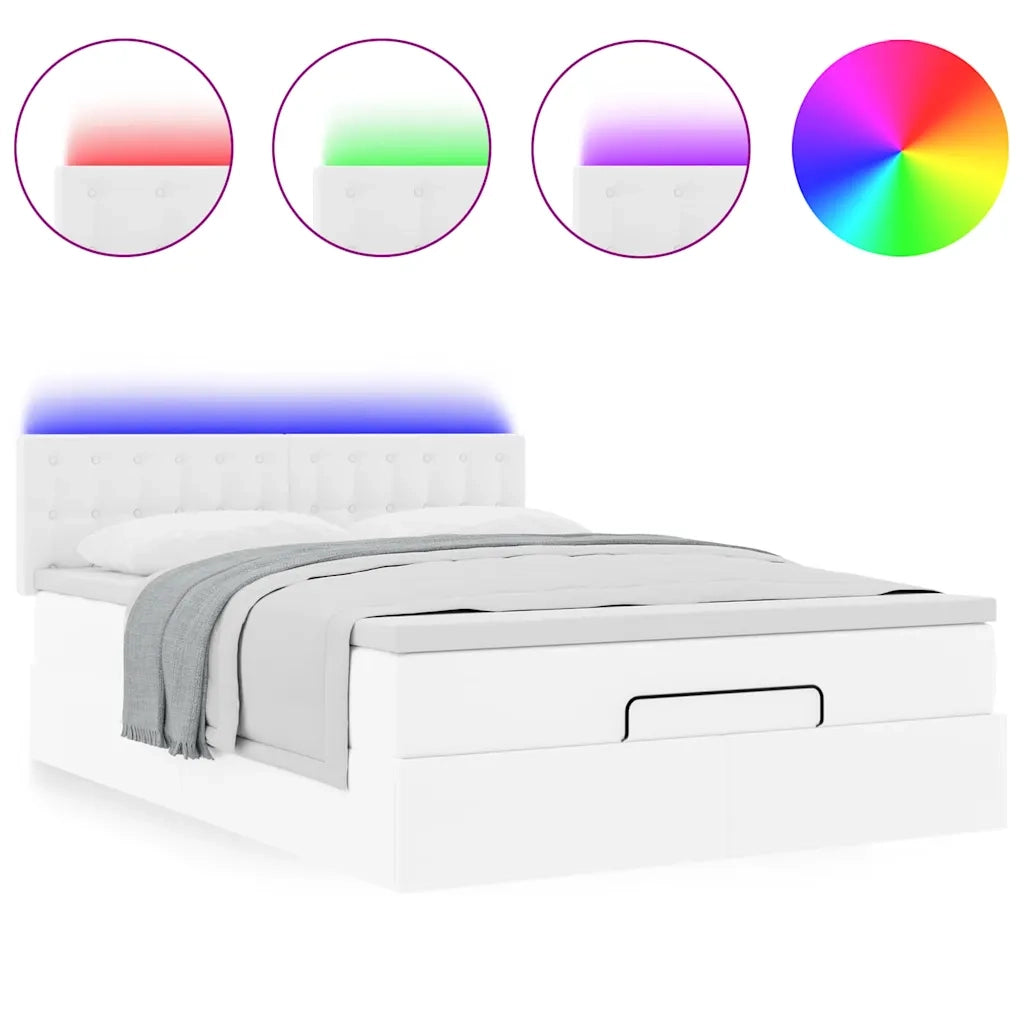 Pouf Letto con Materassi e LED Bianco Puro 140x200cm Similpelle