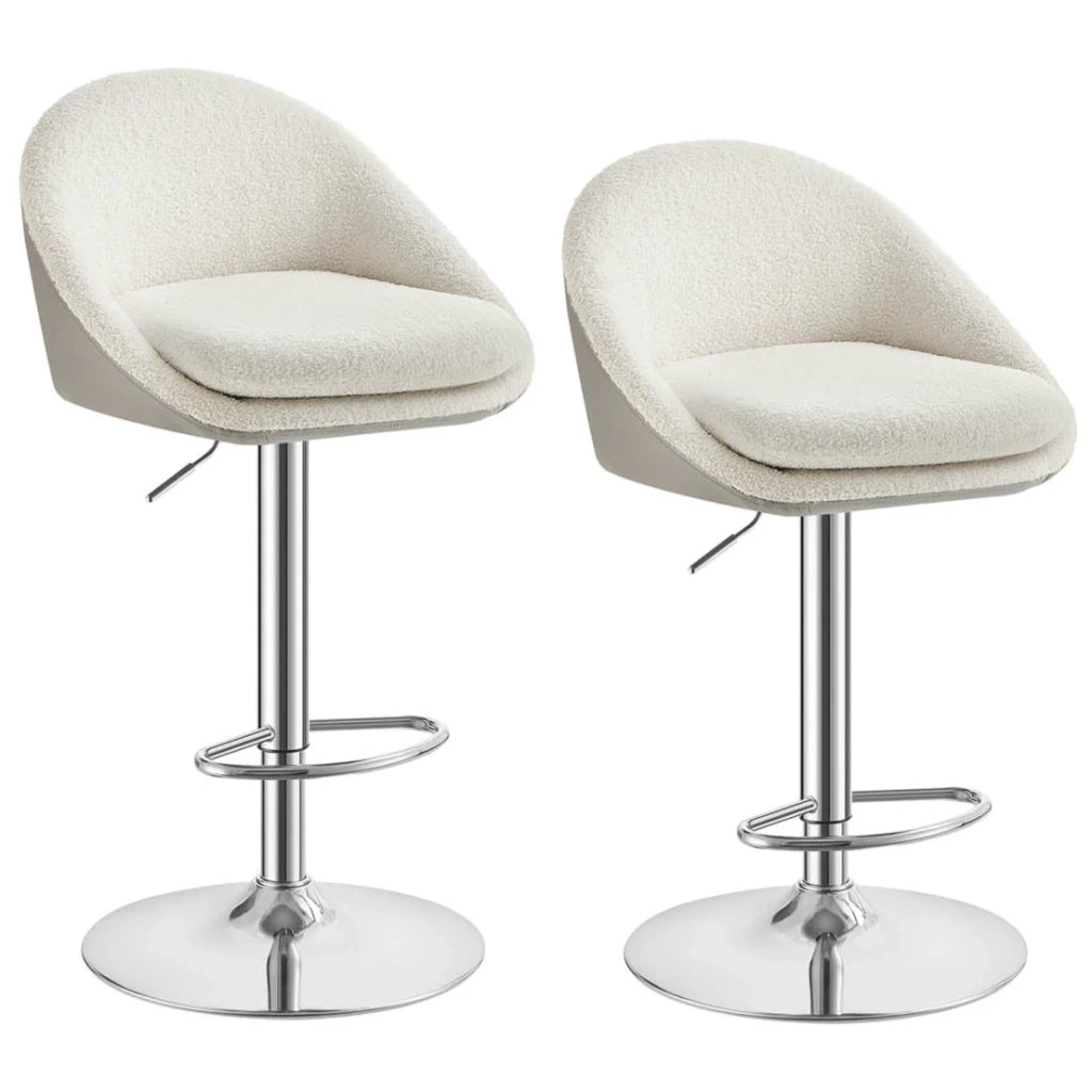 Set di 2 sgabelli da bar sedie da cucina regolabili in altezza girevoli a 360° con schienale base e poggiapiedi acciaio per bancone bar sala da pranzo bianco crema 12_0007709