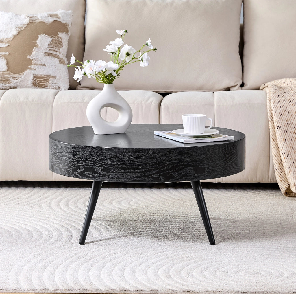Tavolino da caffè rotondo nero Ø70 cm in MDF e metallo
