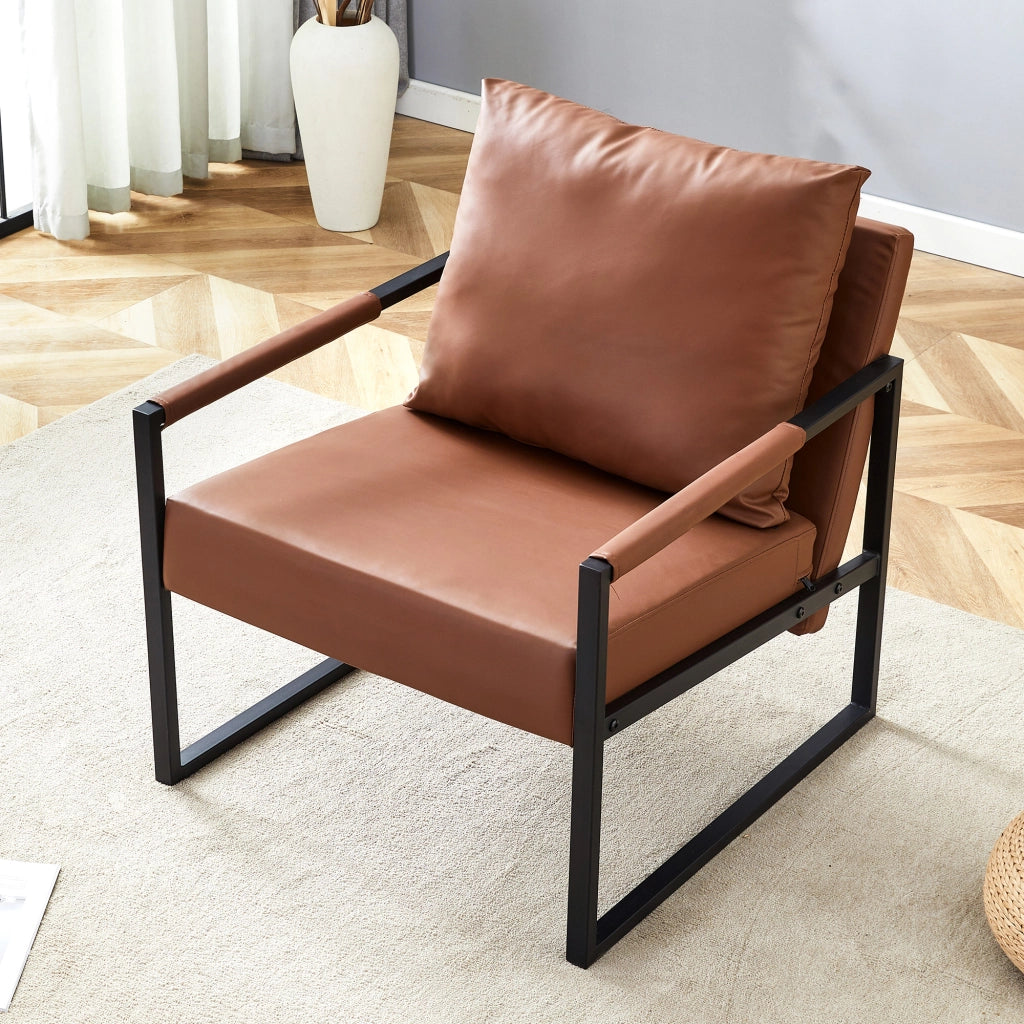 POLTRONA Relax 79x65x28 cm Marrone in PU e Metallo con Braccioli