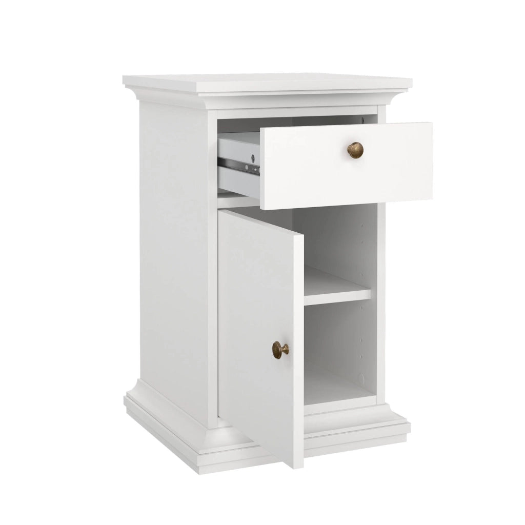 Comodino Mauricette, Comò basso, Tavolino da notte, Mensola da letto, 44x40 h70 cm, Bianco