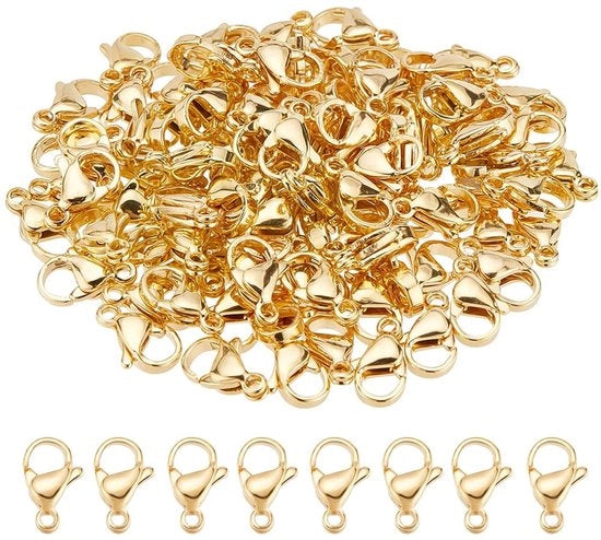 Chiusura per Crostacei 100 Pezzi - 24K Oro Finito - Acciaio Inossidabile - Bracciale/Collana - Accessori per Oreficeria - Dimensioni 11x7mm - Componenti per Gioielli