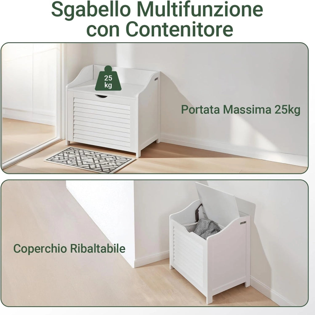 Cesto portabiancheria con Sacco per Biancheria, Panca Contenitore, bianco, FSR40-W,IT